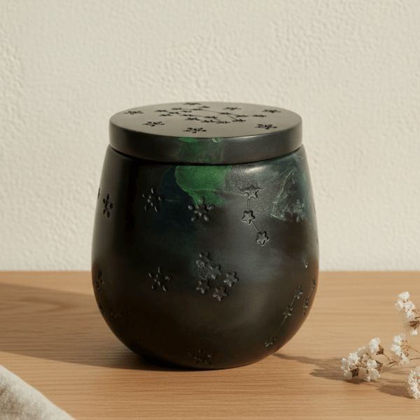 Northern Lights Jewellery Box  - Black with Green Marbling Constellation Pot