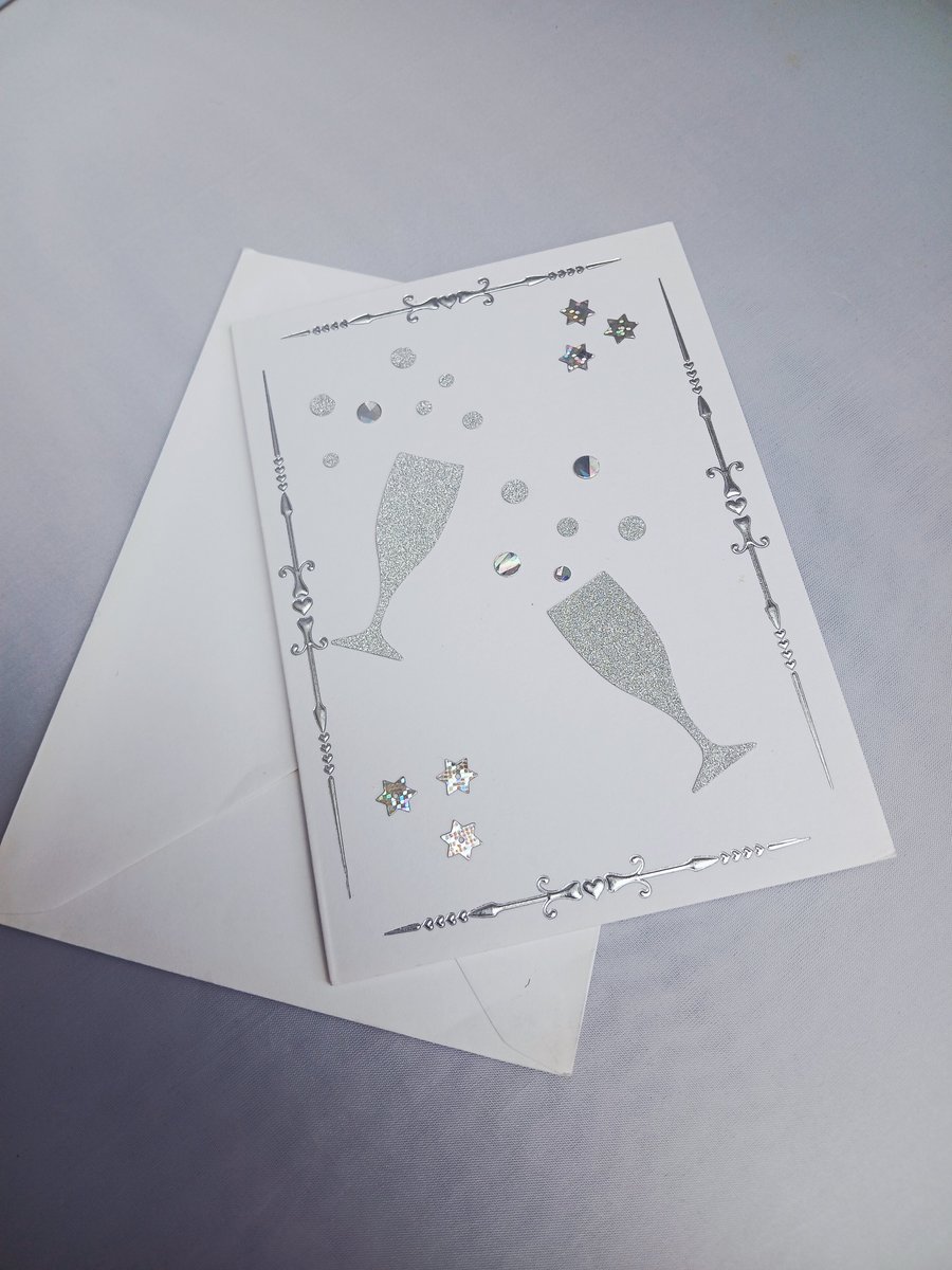 Congratulation Card with Glitter Champagne Glasses