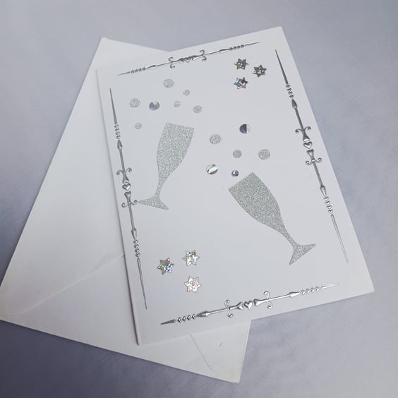 Congratulation Card with Glitter Champagne Glasses