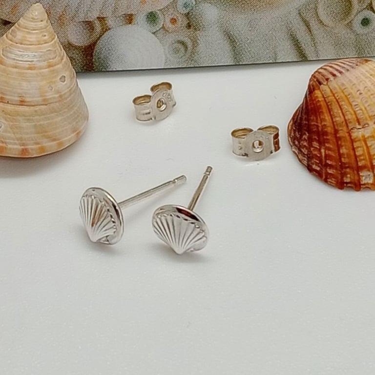 Scallop Shell Stud Earrings sterling silver gift wrapped handmade