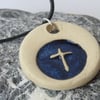  Blue Cross Ceramic Necklace Cord and Clasp