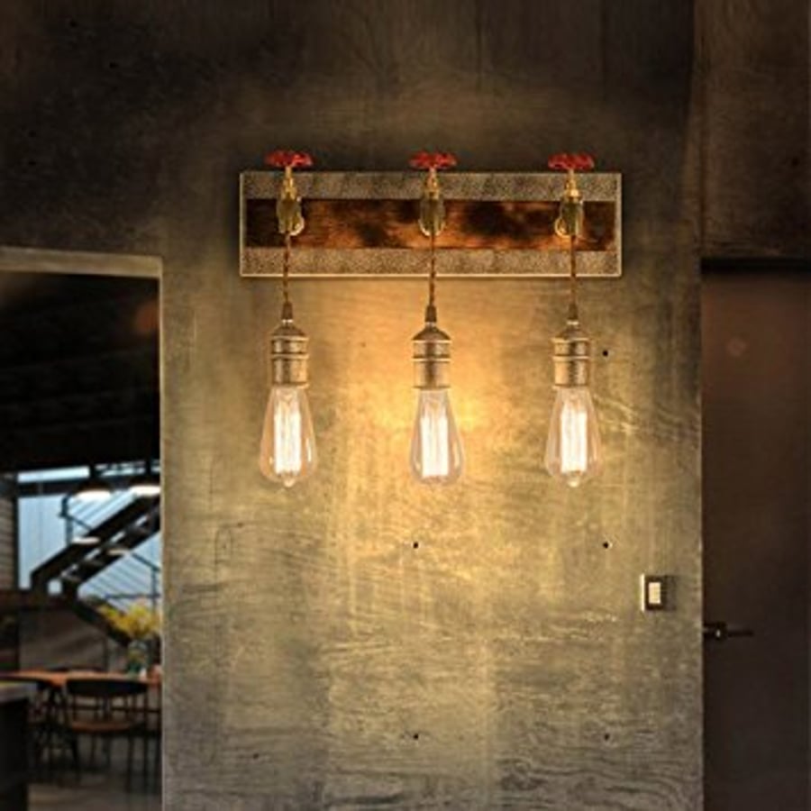 Industrial Loft Metal Water Pipe Wall Light with Exposed Edison Bulb (3-Light)