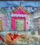 Beach Huts - Upcycled Applique Art textile picture
