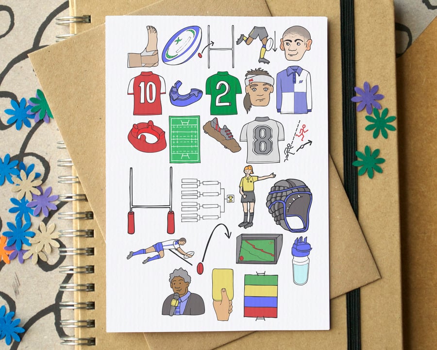 Rugby Alphabet Greetings Card