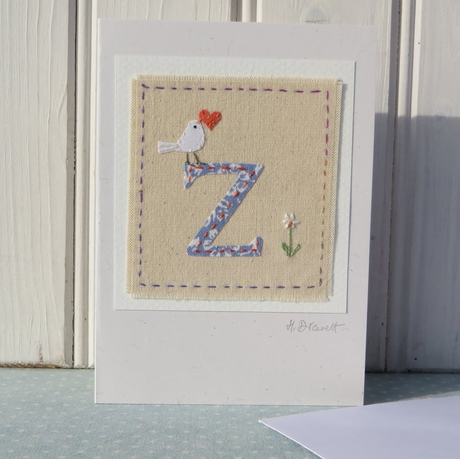 Sweet little hand-stitched letter Z new baby, first birthday or Christening