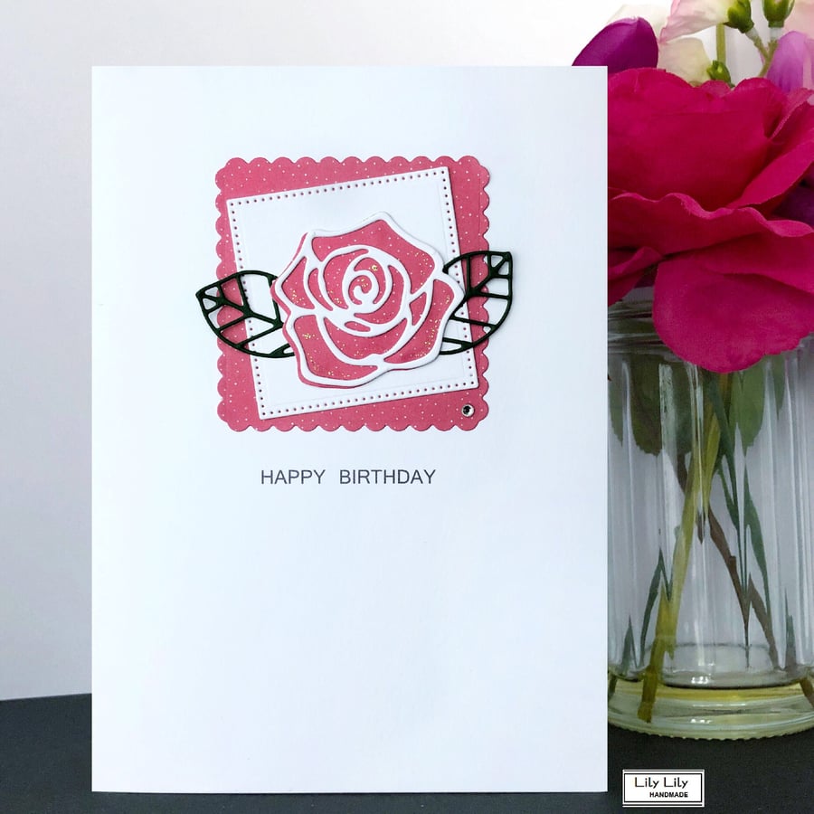 Floral Rose Design Birthday Card by Lily Lily Handmade 