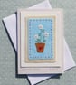 Hand-stitched little white  flowers in a pot with embroidered leaves  - Image 4