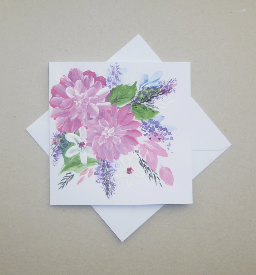 hand painted floral original art greetings card ( ref FA 75 K1 )