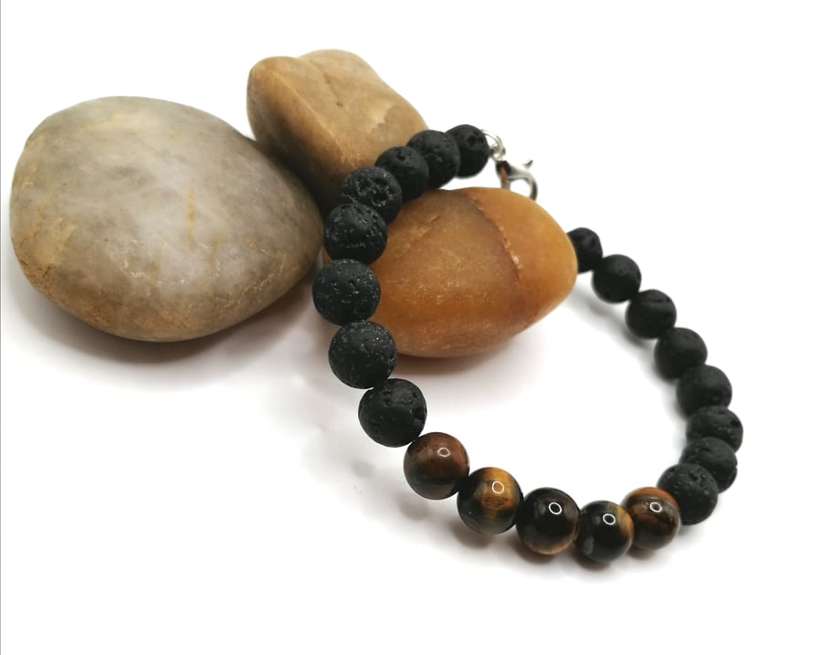Lava Stone and Tigers Eye Bracelet