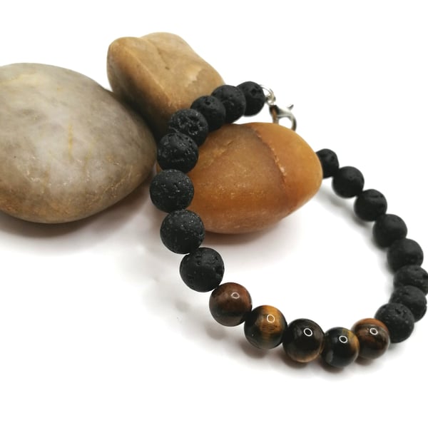 Lava Stone and Tigers Eye Bracelet