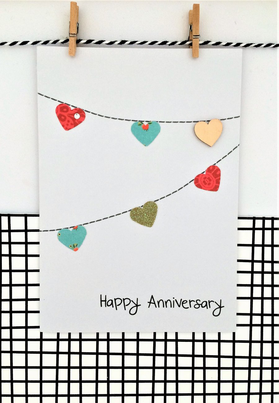 Anniversary Bunting Card - Handmade Card - Anniversary Card - Card for wife - ca
