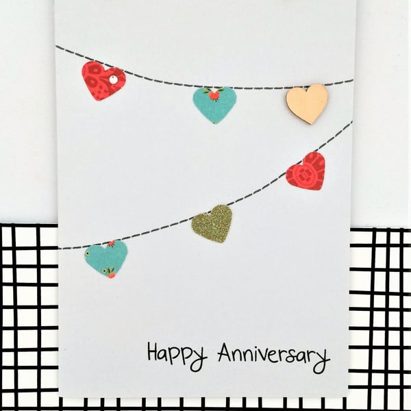 Anniversary Bunting Card - Handmade Card - Anniversary Card - Card for wife - ca