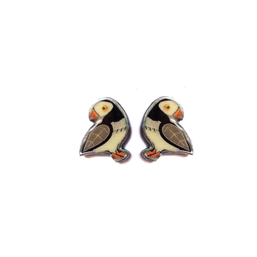 Lovely Whimsical Puffin Ear Studs resin Jewellery by EllyMental 