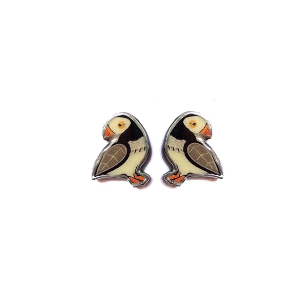 Lovely Whimsical Puffin Ear Studs resin Jewellery by EllyMental 