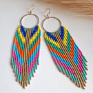 Colourful beaded dangle earrings, long seed bead earrings 