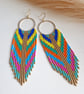 Colourful beaded dangle earrings, long seed bead earrings 