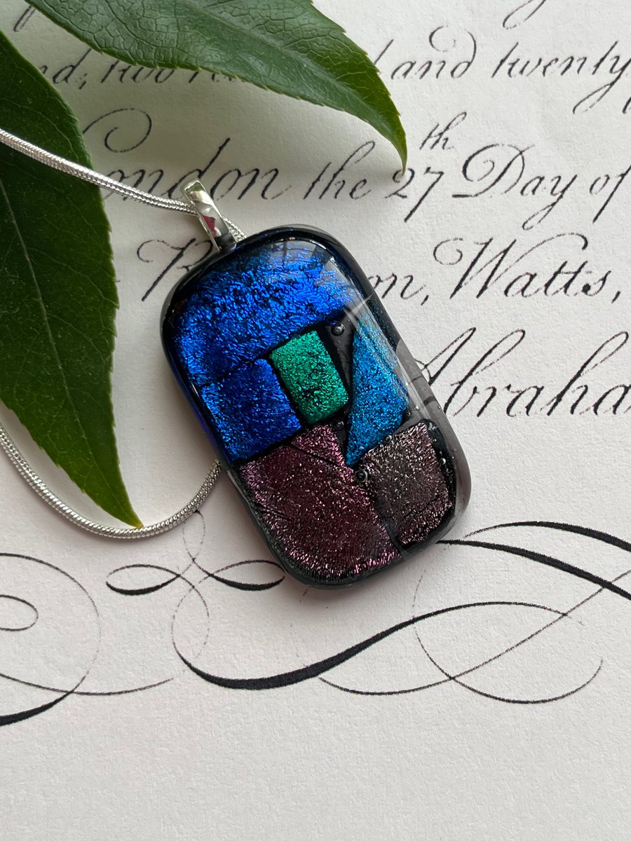Fused Glass Pendant with free stud earrings included.