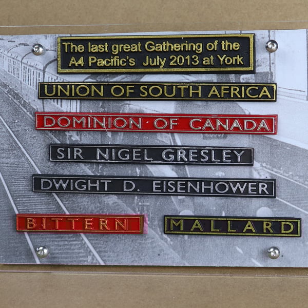 Framed collection of nameplates of "The Great Gathering" 