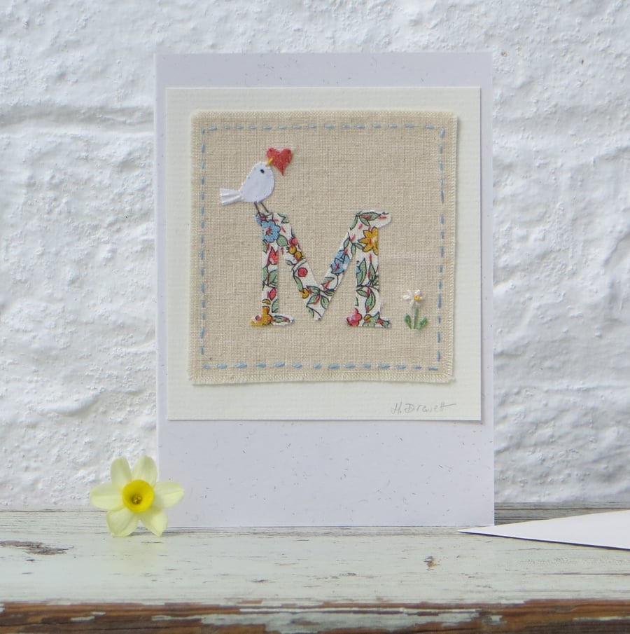 Sweet little hand-stitched letter M - new baby, birthday or Christening