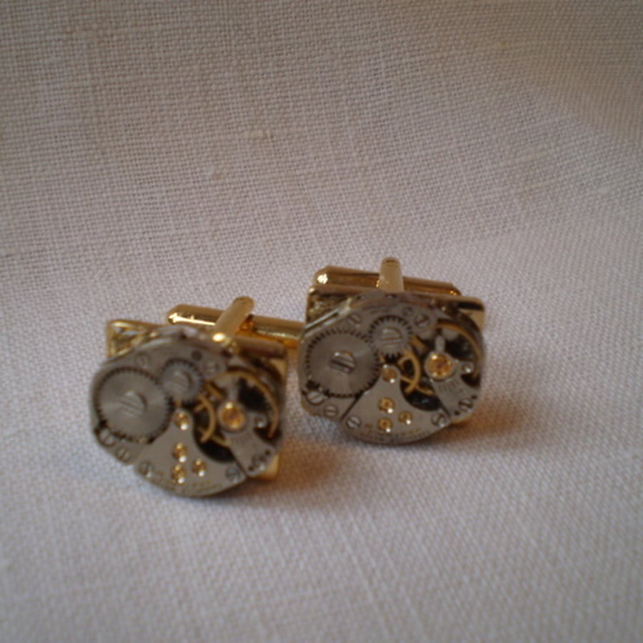 Vintage Steampunk Watch Movement Cufflinks.