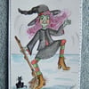 hand painted cartoon witch card ( ref F 555)