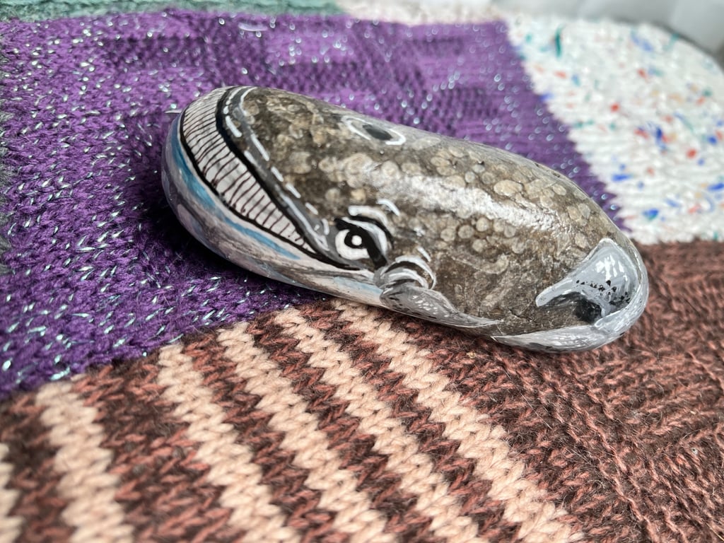 Grey whale small fossils hand painted paperweight stone 