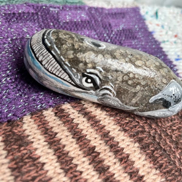 Grey whale small fossils hand painted paperweight stone 