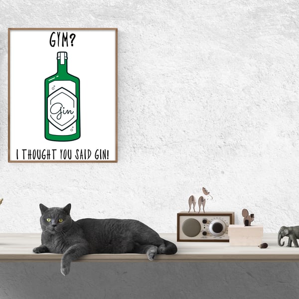 Gym? I thought you said gin alcohol-themed kitchen print