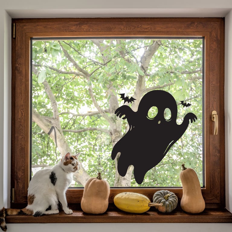 Ghost Window Sticker: Halloween Decorations, Autumnal Window Decal, Silhouette
