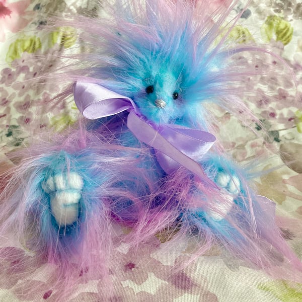 Ursula periwinkle and purple bear, hand sewn collectible artist bear 
