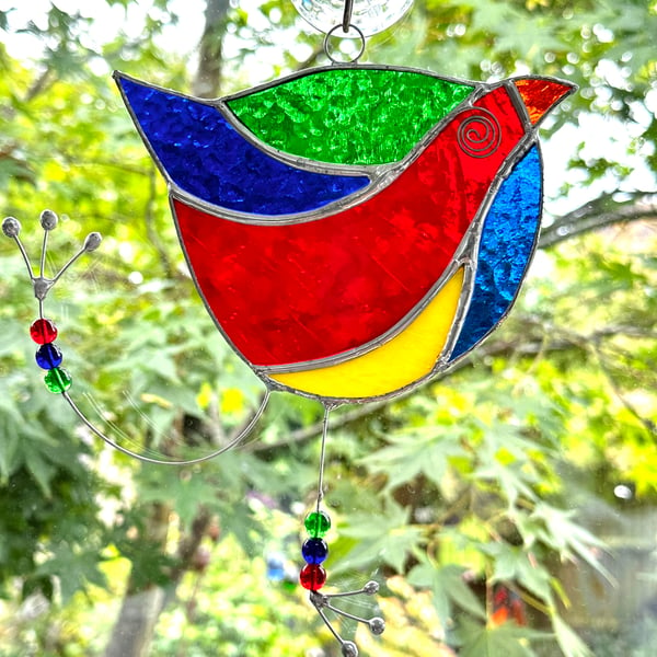 Stained Glass Funky Bird Suncatcher  - Multi Vibrant