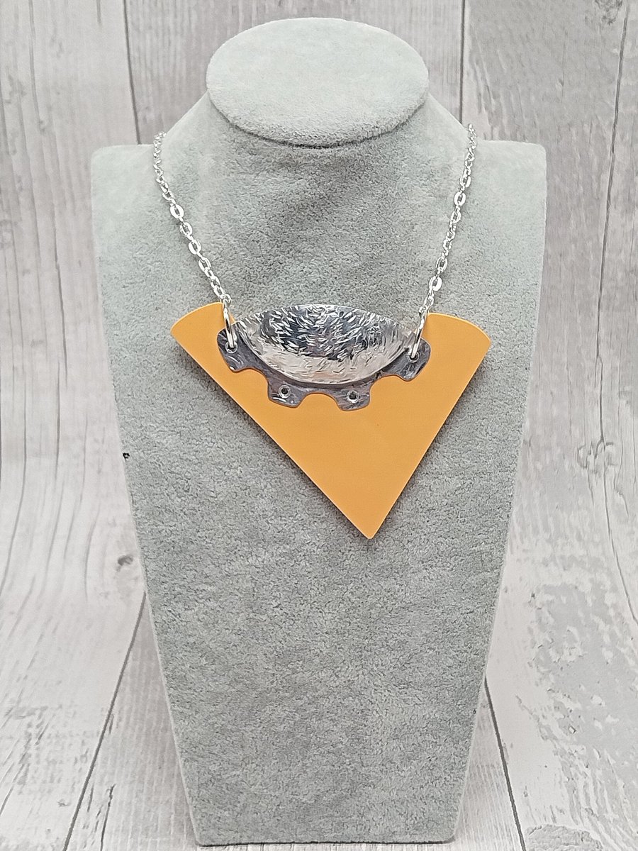 Recycled Aluminium Drink Can Base Metal with a Peach Acrylic Shape Necklace 