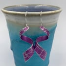 Pink patterned aluminium spiral dangly earrings 