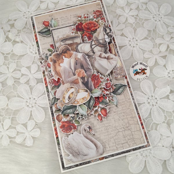 Handmade Wedding Card,  Romantic Vintage Wedding Card. (201)