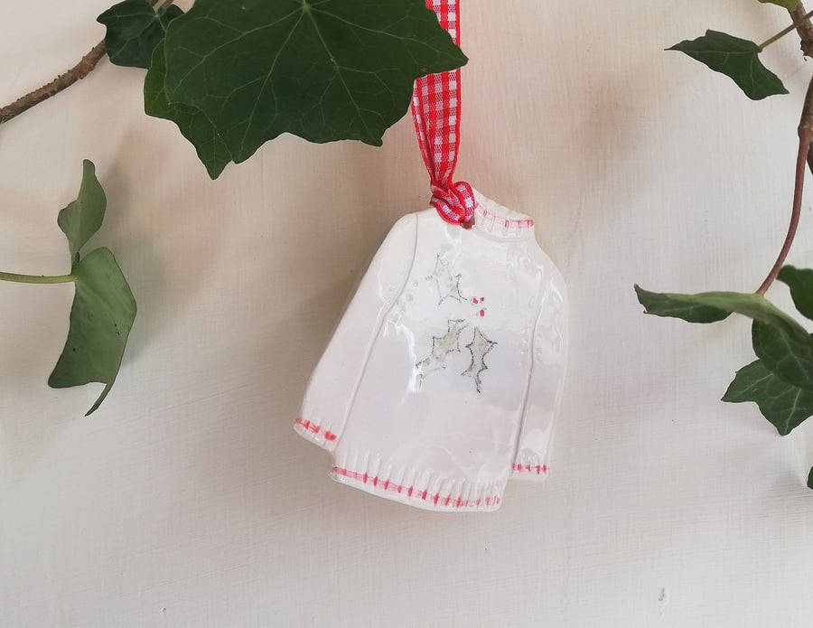 Handmade ceramic christmas jumper tree decoration ornament decor stocking filler