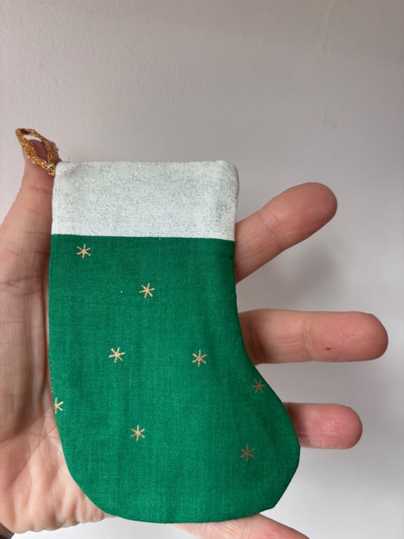 Summer seconds - green with gold stars - Mini Christmas stocking - super cute