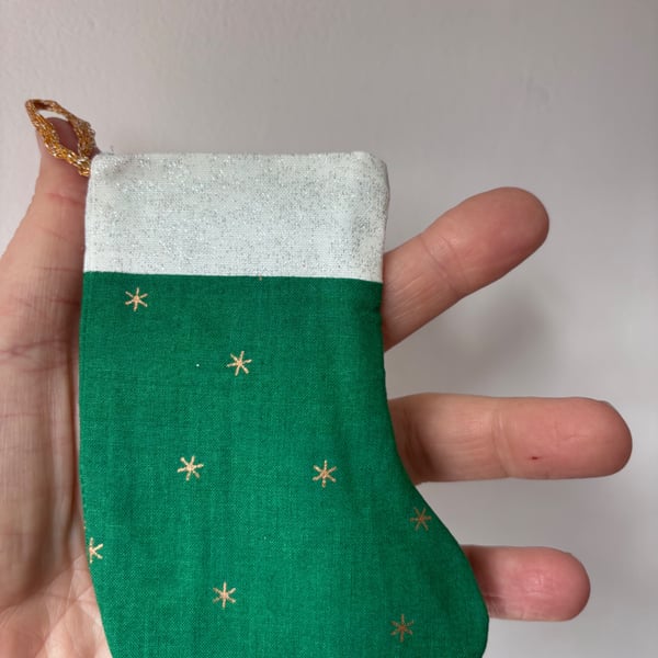 Summer seconds - green with gold stars - Mini Christmas stocking - super cute