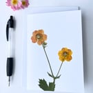 Handmade Real Pressed Flower, Geum, Greeting Card