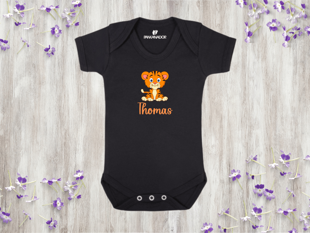 Cute Tiger Baby Bodysuit Babygrow, Personalised Baby Clothes With Name