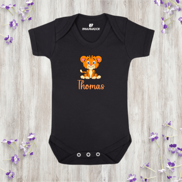Cute Tiger Baby Bodysuit Babygrow, Personalised Baby Clothes With Name