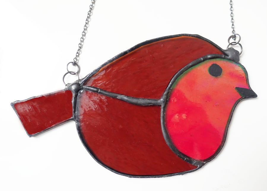 Stained Glass Christmas Robin Bird Sun catcher Window Ornament