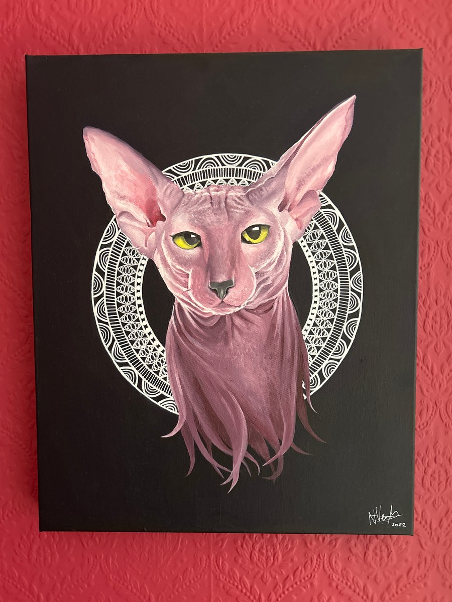Original Sphynx Cat Acrylic Painting on Canvas