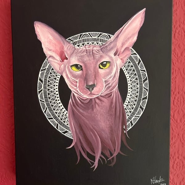 Original Sphynx Cat Acrylic Painting on Canvas