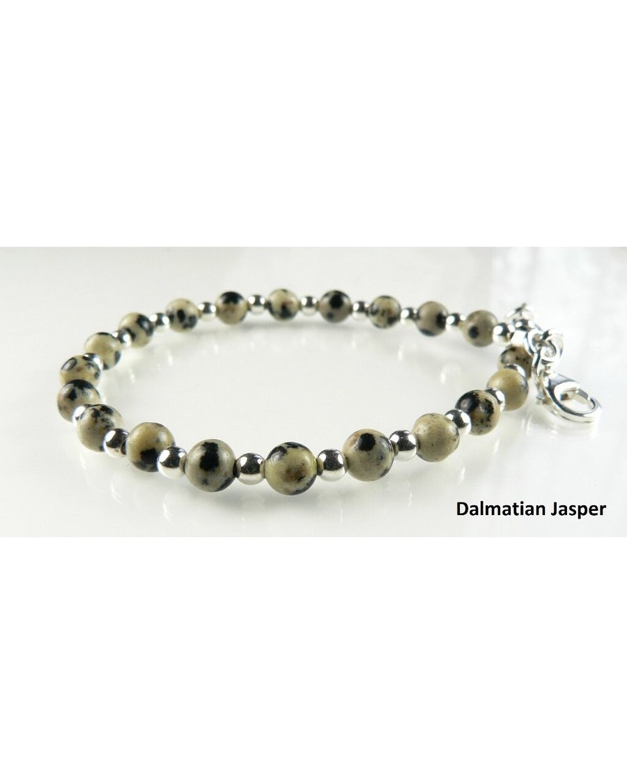 Natural stone and sterling silver beaded bracelet - 9 stone options