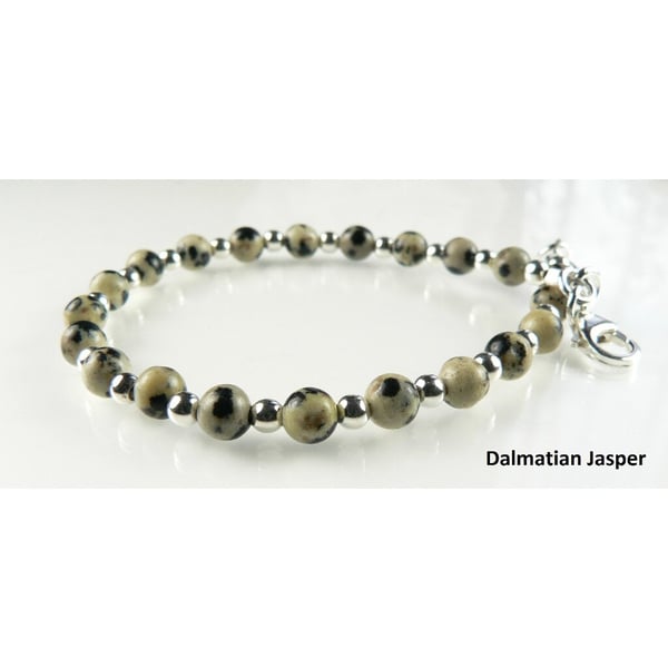 Natural stone and sterling silver beaded bracelet - 9 stone options