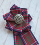 MacRae Red Ribbon Ruffle Rosette Brooch Pin with Silver Celtic Button  - Image 2