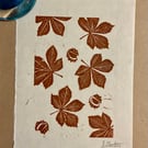 Perfectly imperfect Horse Chestnut Leaf Linoprint: Hand-Burnished  Wall Art