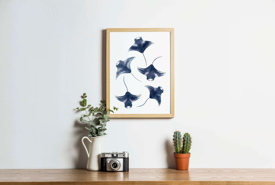 Watercolour Manta Rays A4 Art Print