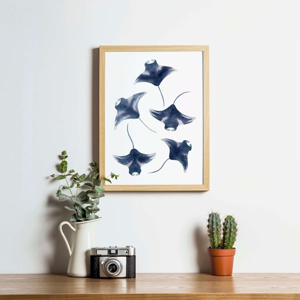 Watercolour Manta Rays A4 Art Print