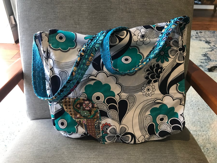 Courier Bag - The “Emily” - Turquoise Floral fabric